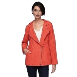 EILEEN FISHER Orange Red Lory Rumpled Cotton Steel Long Hooded Jacket Size S